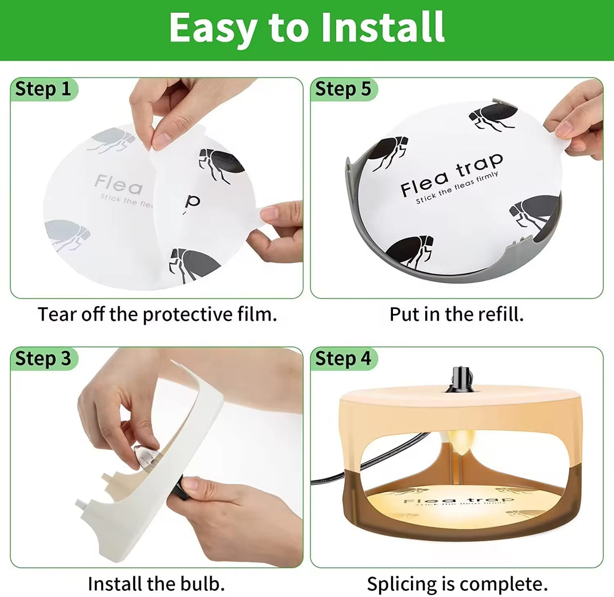 Flea Killer Trap with 2 Glue Discs Pad Bed Bug Trap Light Bulb Safe for Children Pet Dog Cat Best Control for Home House Inside