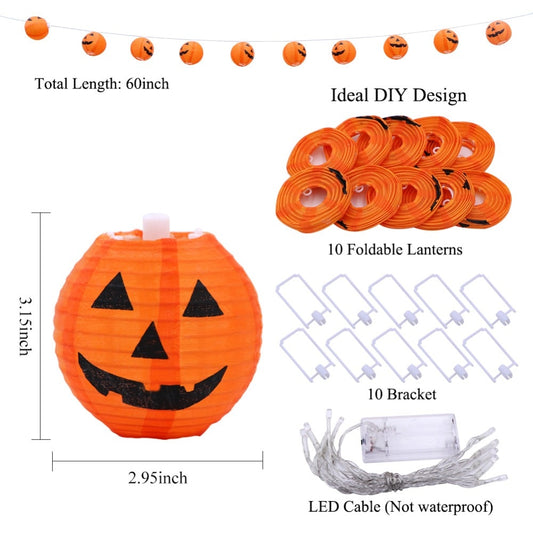 Guirlande lumineuse d'Halloween 1,2 m, 10 citrouilles LED, blanc chaud, décoration d'intérieur pour fête d'Halloween