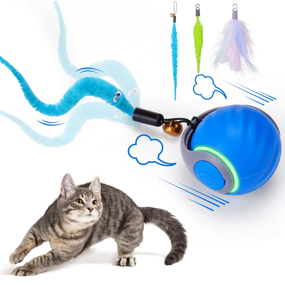 Pet Attraction Cat Toy Self-Entertainment Intelligent Interactive Cat Ball Automatic Teaser Stick Energy Consumption Tumbler Ball