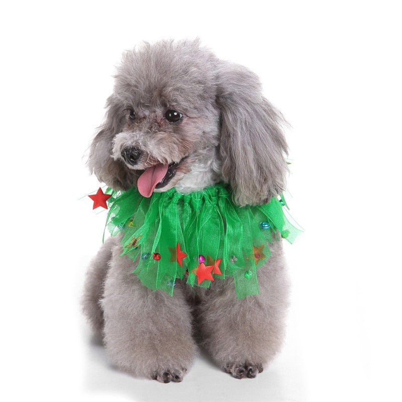 Collier de Noël pour chat et chien avec couronne, grelots et étoiles, accessoire décoratif pour costume de fête, collier en maille pour chiot et chaton