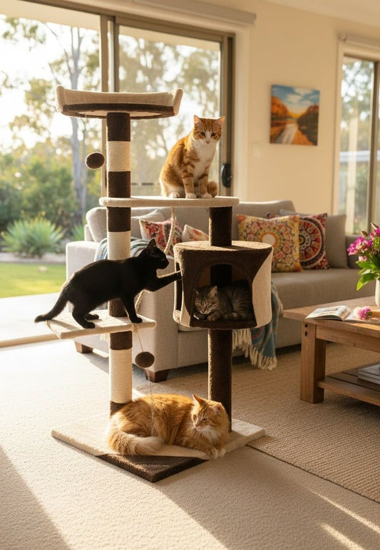 140cm Indoor Cat Tree with Plush Perch & Scratching Posts - Beige-1