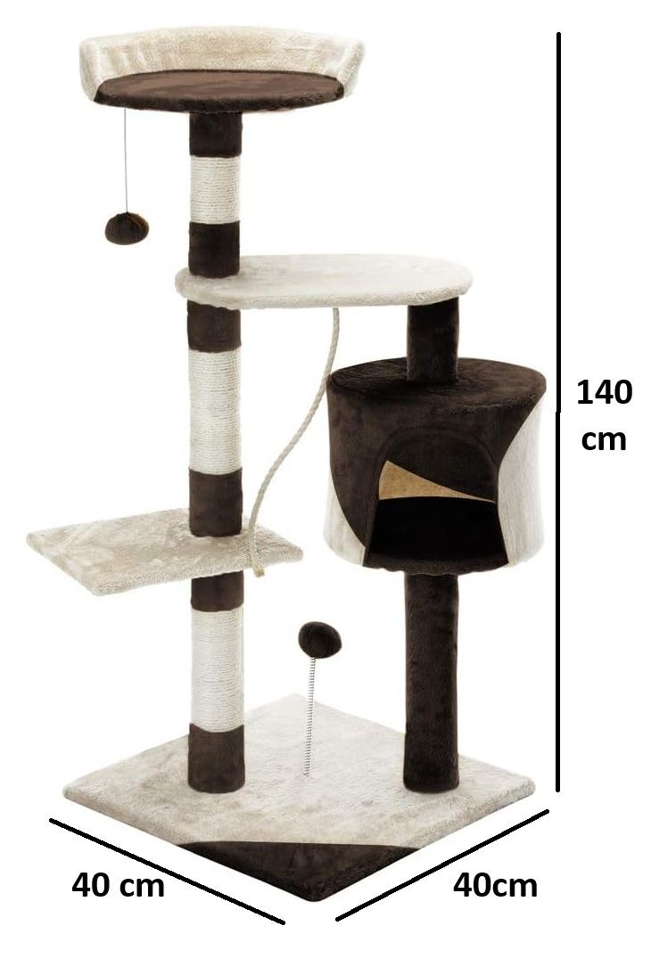 140cm Indoor Cat Tree with Plush Perch & Scratching Posts - Beige-2
