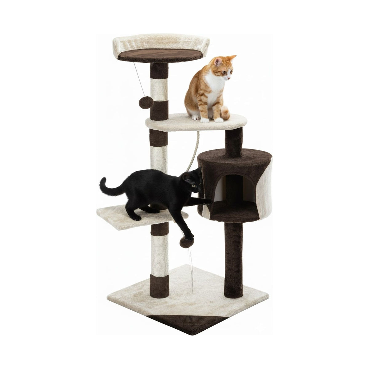 140cm Indoor Cat Tree with Plush Perch & Scratching Posts - Beige-0