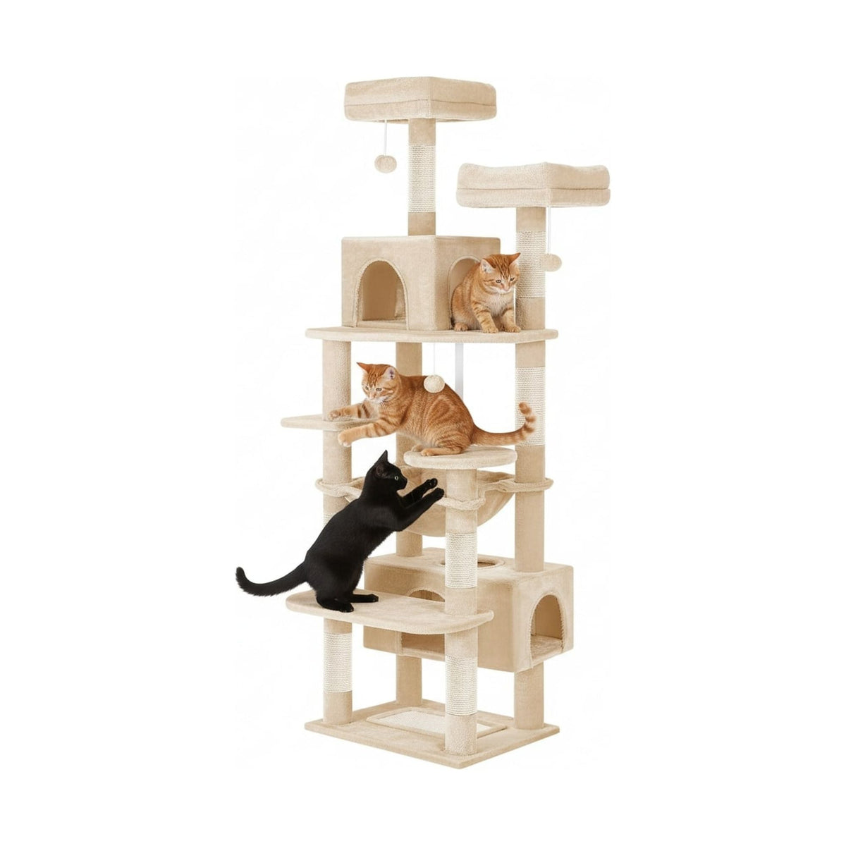 180cm Indoor Cat Tree Tower with Plush Perches & Dual Condos - Beige-0