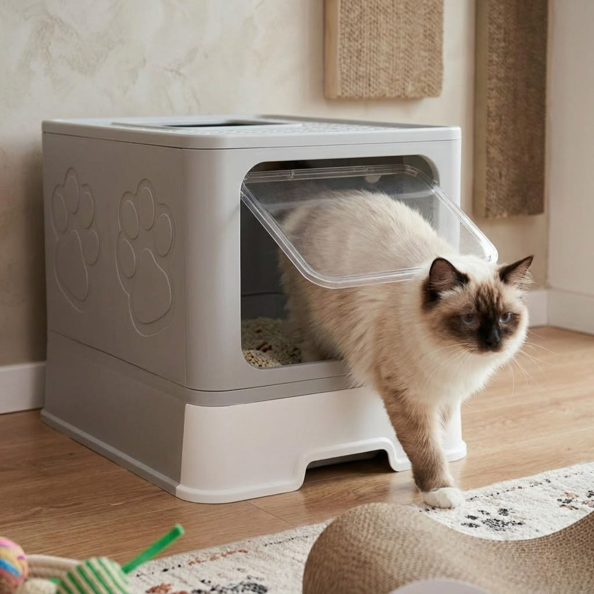 Foldable Enclosed Cat Litter Box with Scoop Grey-1