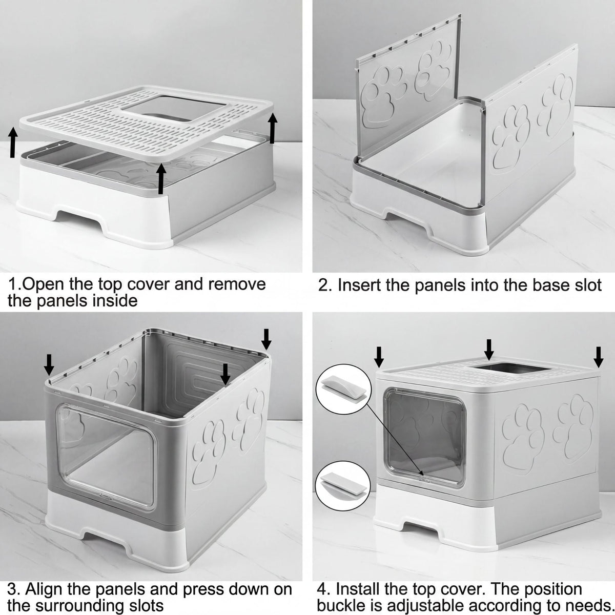 Foldable Enclosed Cat Litter Box with Scoop Grey-2