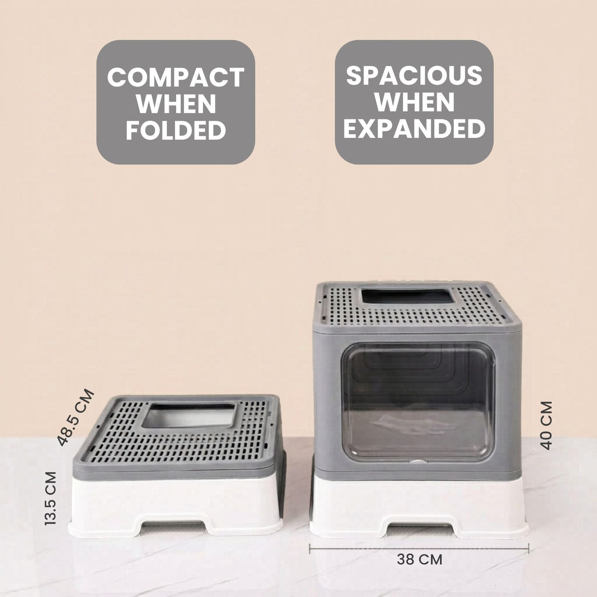Foldable Enclosed Cat Litter Box with Scoop Grey-3