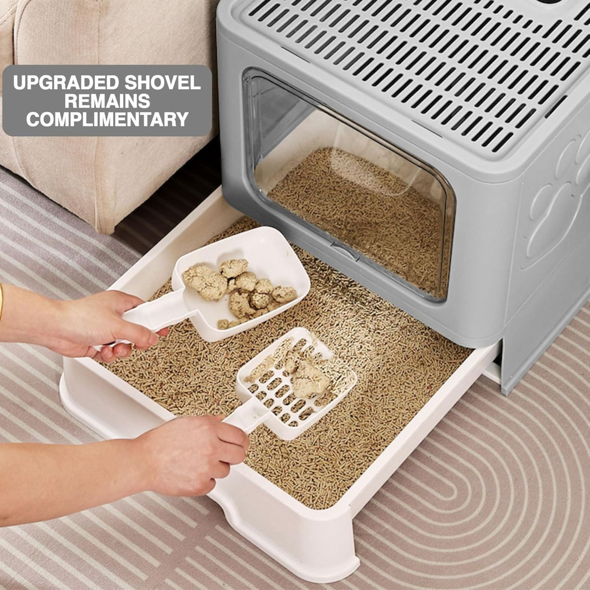 Foldable Enclosed Cat Litter Box with Scoop Grey-4