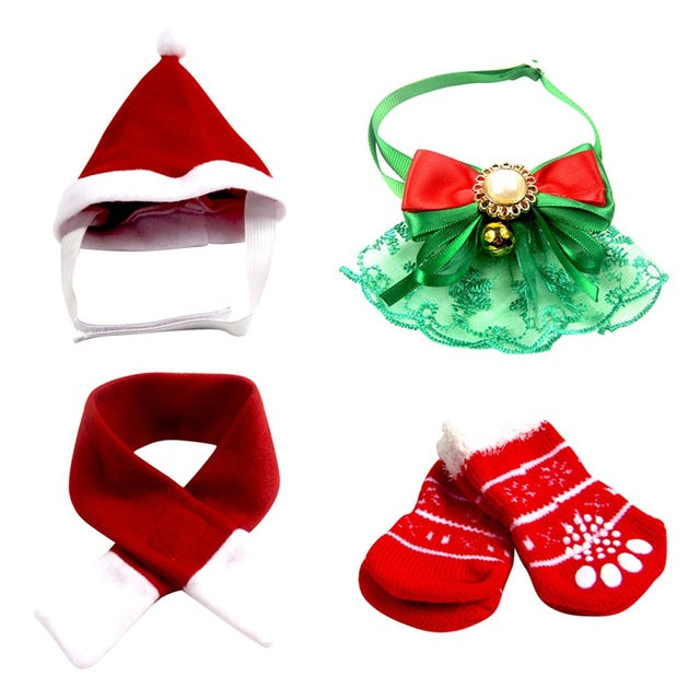 Ensemble de Noël pour chien et chat automne-hiver, bonnet pour animal de compagnie, costume amusant en tissu, accessoire de fête pour chiot et chaton