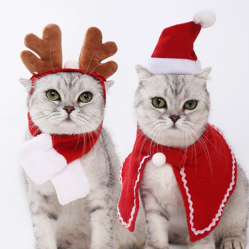 Chapeau pour chat et chien, accessoires de tête, écharpe de Noël, cape de déguisement, vêtements de Noël pour animaux de compagnie
