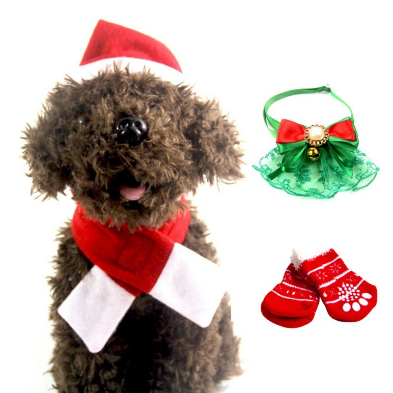 Ensemble de Noël pour chien et chat automne-hiver, bonnet pour animal de compagnie, costume amusant en tissu, accessoire de fête pour chiot et chaton