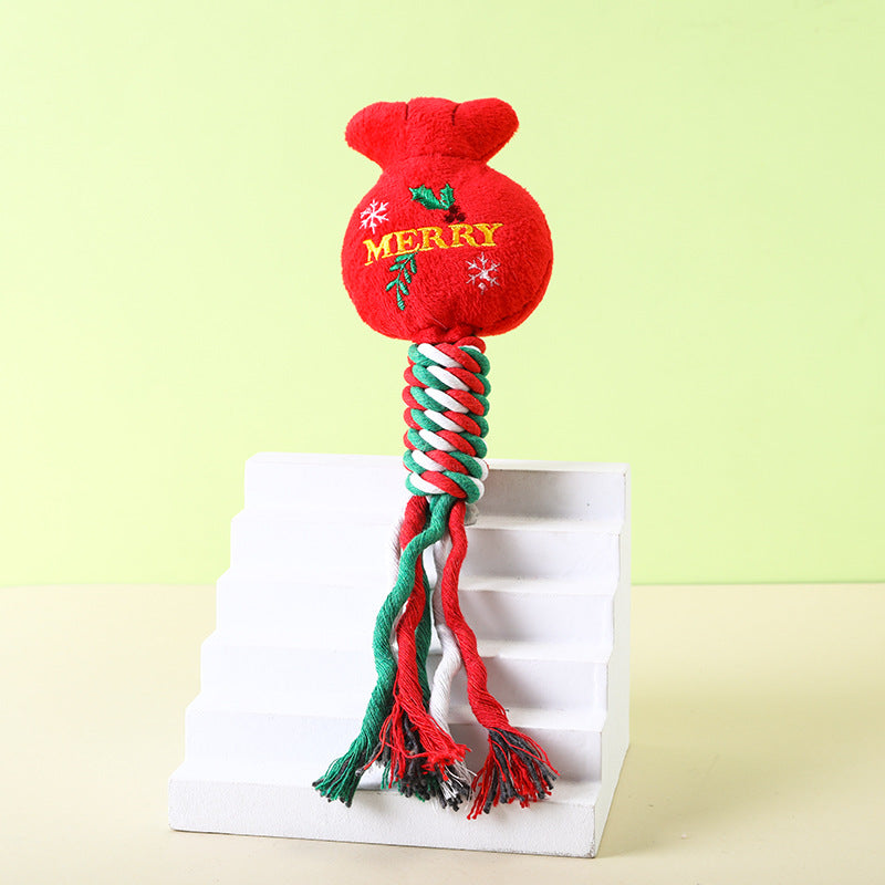 Jouet en peluche de Noël en corde de coton pour animaux de compagnie, jouet pour chien durable et amusant pour le broyage des dents, fournitures pour chats