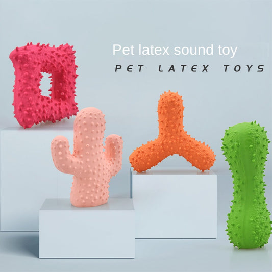 New Pet Latex Toy with Spiked Bone and Four-Corner Square Latex Sound Toy Durable Teeth-Cleaning Dog Toy