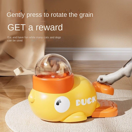Pet Dog Automatic Feeder Cat Self-Entertainment Toy Snack Freeze-Dried Food Dispenser Yellow Duck Cat Treat Dispensing Toy