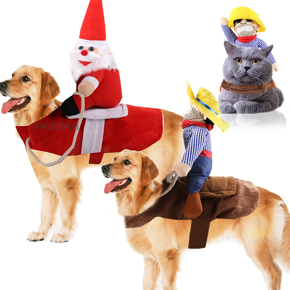 Vêtements pour chien, accessoires pour chat, costume d'équitation, tenue de Père Noël pour chien, costume d'Halloween amusant pour chat, déguisement de transformation