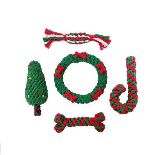 Coffret cadeau de Noël pour animaux : jouets à mâcher pour chien en corde de coton tressée résistante aux morsures
