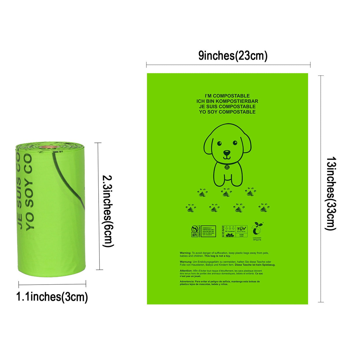 Fully biodegradable pet waste bag corn starch compostable dog manure bag