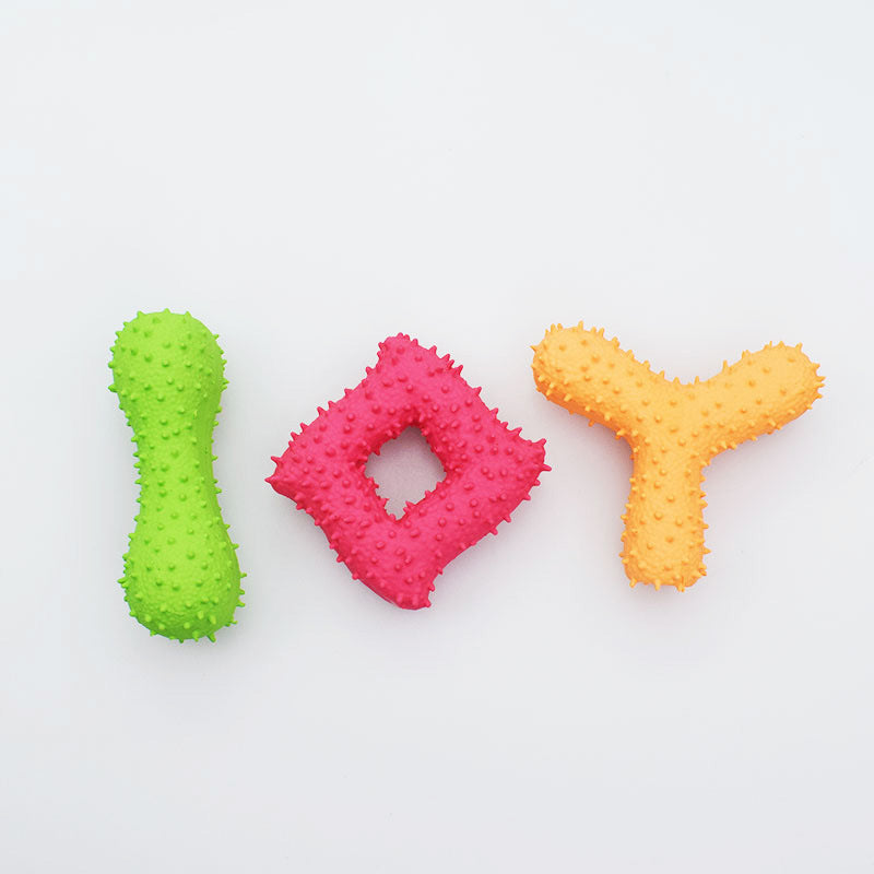 New Pet Latex Toy with Spiked Bone and Four-Corner Square Latex Sound Toy Durable Teeth-Cleaning Dog Toy