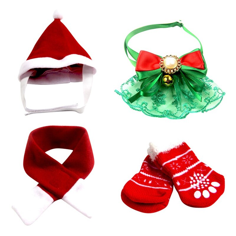 Ensemble de Noël pour chien et chat automne-hiver, bonnet pour animal de compagnie, costume amusant en tissu, accessoire de fête pour chiot et chaton