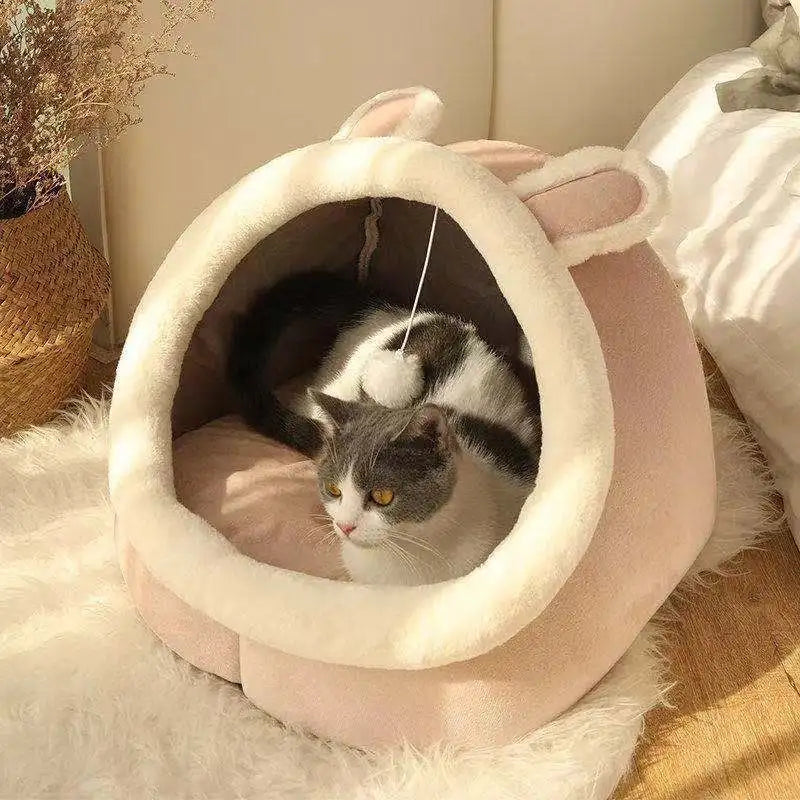 Semi-enclosed Cute Cat Dog Bed Pet Nest Kennel Soft Mat Puppy Kitten Tent Pet Supplies Warm Cat Bed Cave