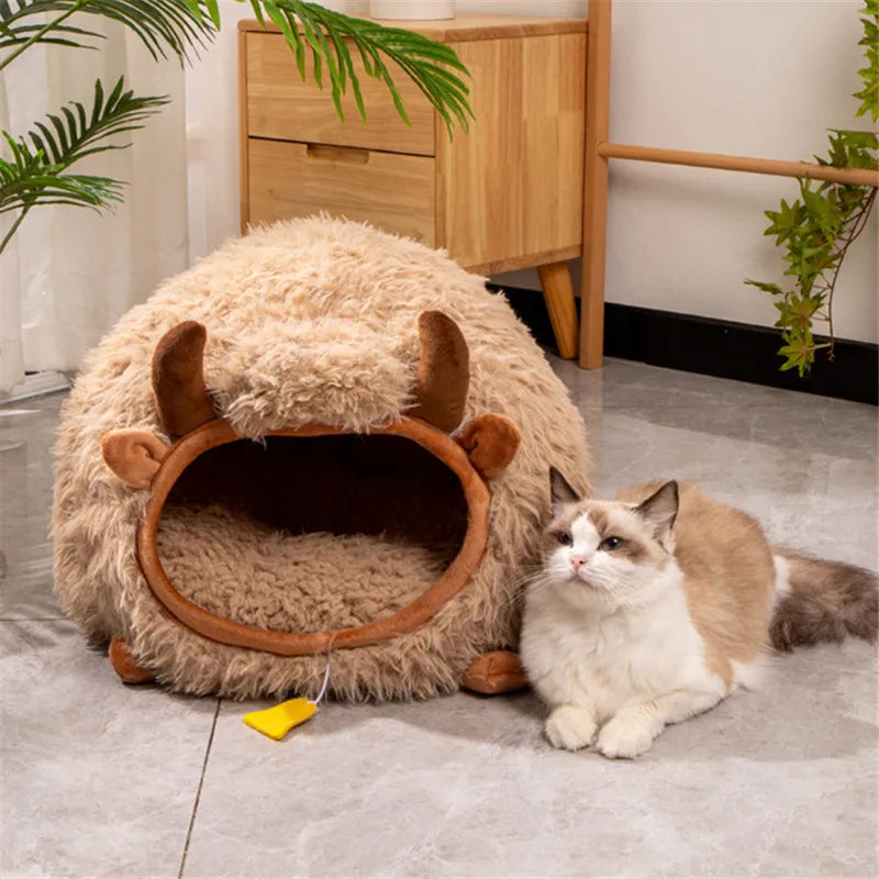 Semi-enclosed Cute Cat Dog Bed Pet Nest Kennel Soft Mat Puppy Kitten Tent Pet Supplies Plush Warm Winter Cat Bed Cave