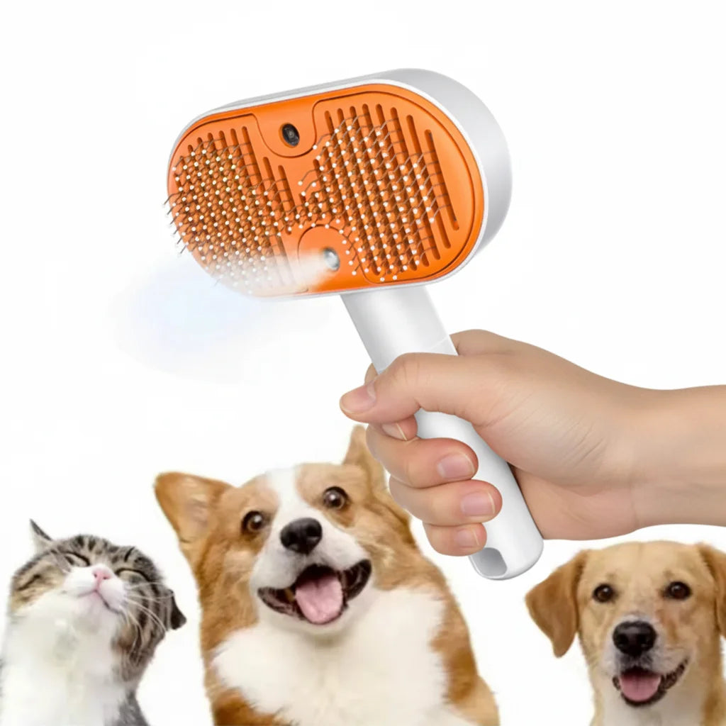 3-in-1 Stainless Steel Electronic Steam Brush Portable Useful Water-Sprayed Dematting Comb for Short Long-Haired Pets Dogs Cats