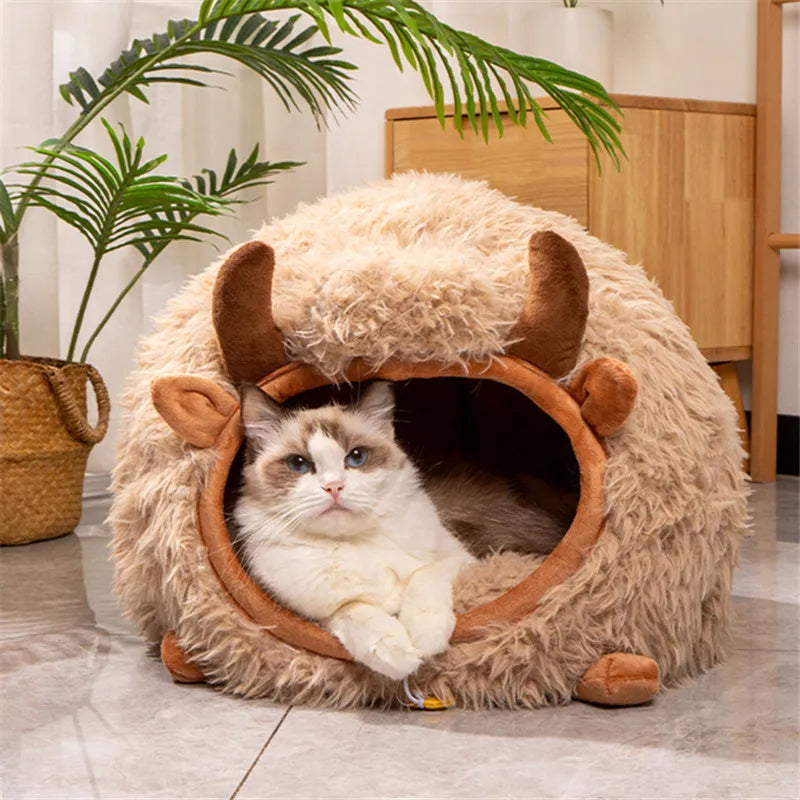 Semi-enclosed Cute Cat Dog Bed Pet Nest Kennel Soft Mat Puppy Kitten Tent Pet Supplies Plush Warm Winter Cat Bed Cave