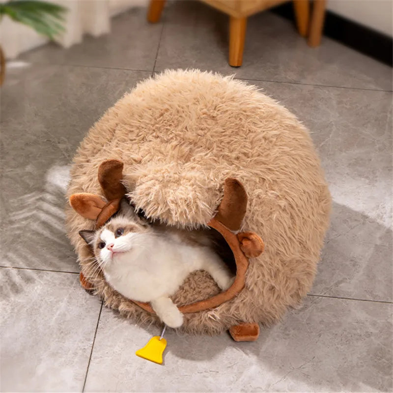 Semi-enclosed Cute Cat Dog Bed Pet Nest Kennel Soft Mat Puppy Kitten Tent Pet Supplies Plush Warm Winter Cat Bed Cave