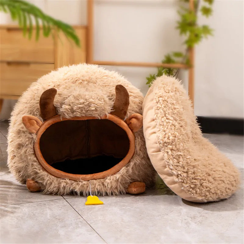 Semi-enclosed Cute Cat Dog Bed Pet Nest Kennel Soft Mat Puppy Kitten Tent Pet Supplies Plush Warm Winter Cat Bed Cave