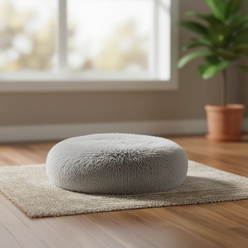 Soft Fleece Pet Bed Round Large Size Cozy Nest for Dogs Cats Indoor Use Removable Washable Faux Fur Fill Gray