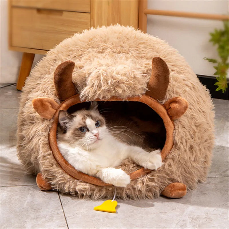 Semi-enclosed Cute Cat Dog Bed Pet Nest Kennel Soft Mat Puppy Kitten Tent Pet Supplies Plush Warm Winter Cat Bed Cave