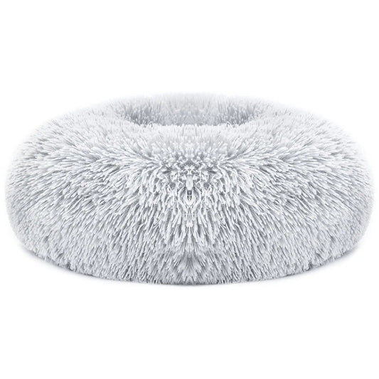 Soft Fleece Pet Bed Round Large Size Cozy Nest for Dogs Cats Indoor Use Removable Washable Faux Fur Fill Gray