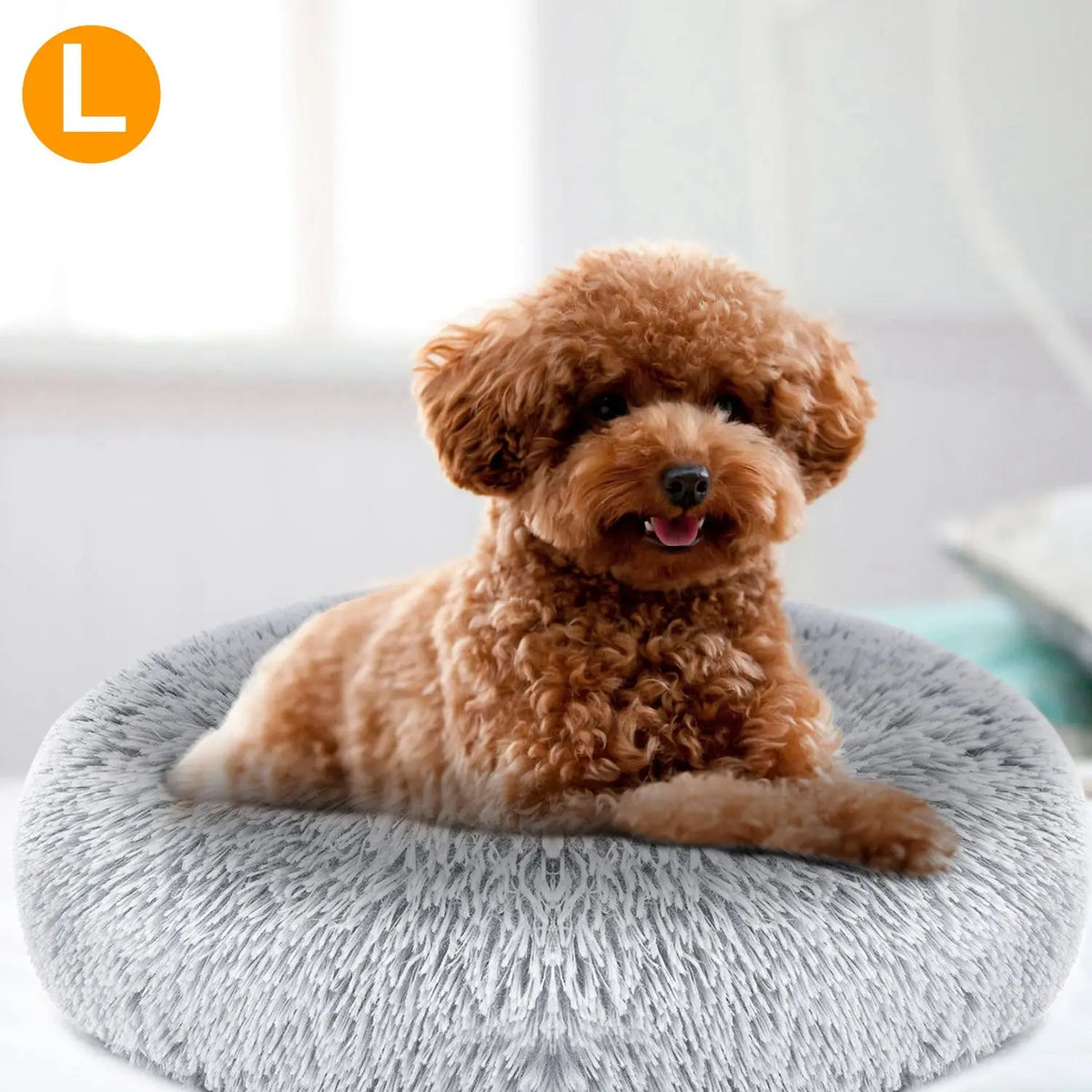 Soft Fleece Pet Bed Round Large Size Cozy Nest for Dogs Cats Indoor Use Removable Washable Faux Fur Fill Gray