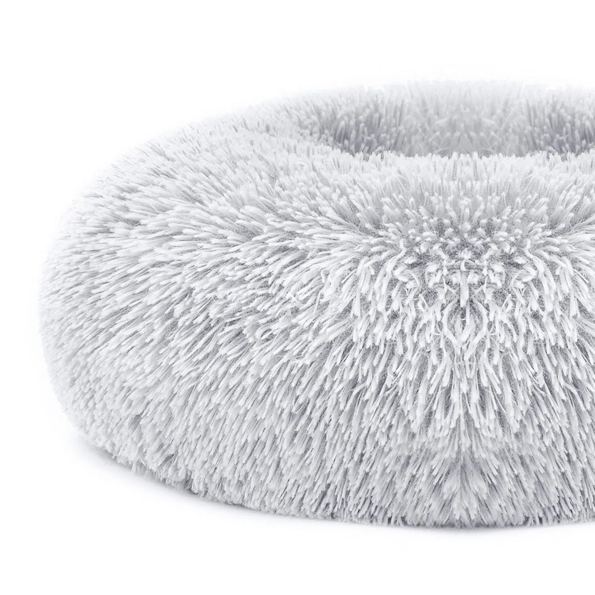 Soft Fleece Pet Bed Round Large Size Cozy Nest for Dogs Cats Indoor Use Removable Washable Faux Fur Fill Gray