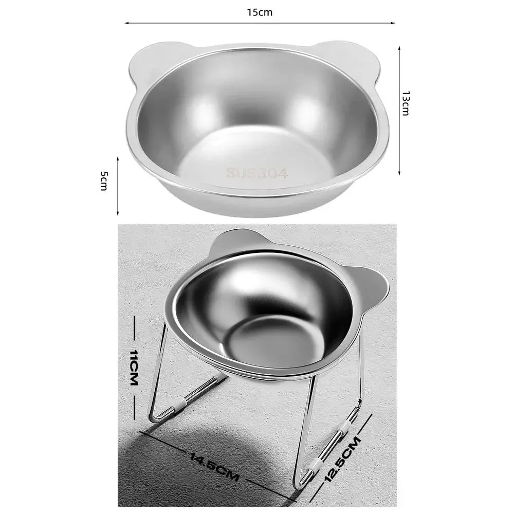 Raised Cat Bowls Tilted Neck Guard Cat Food Bowl 304 Stainless Steel Shatter-resistant Elevated 15° Pet Supplies for Puppy Cat