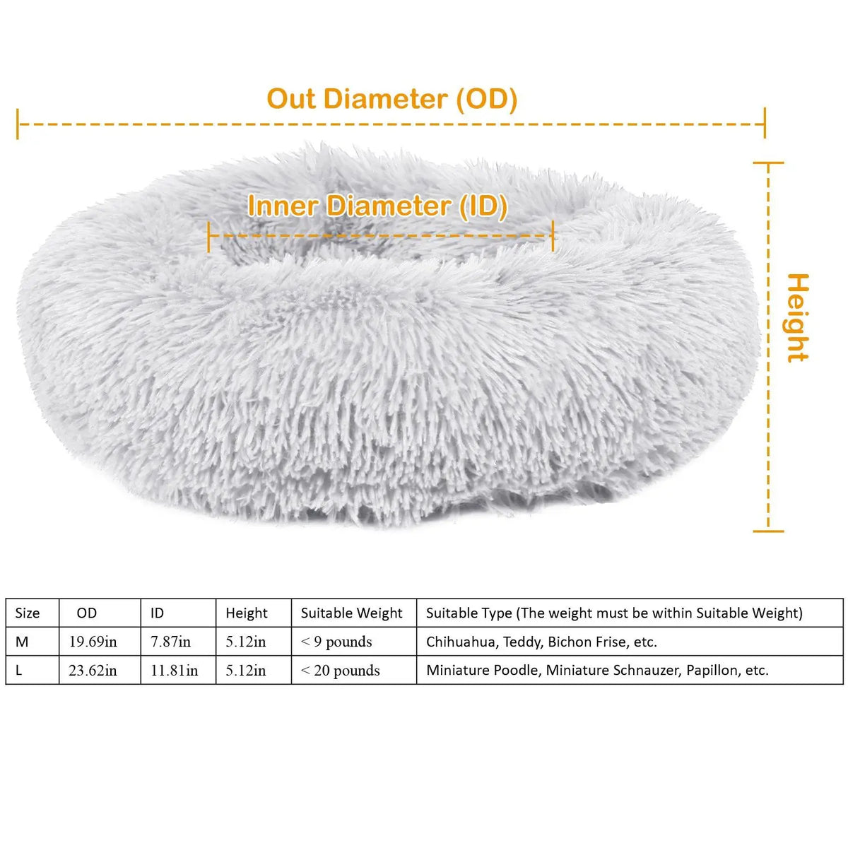 Soft Fleece Pet Bed Round Large Size Cozy Nest for Dogs Cats Indoor Use Removable Washable Faux Fur Fill Gray